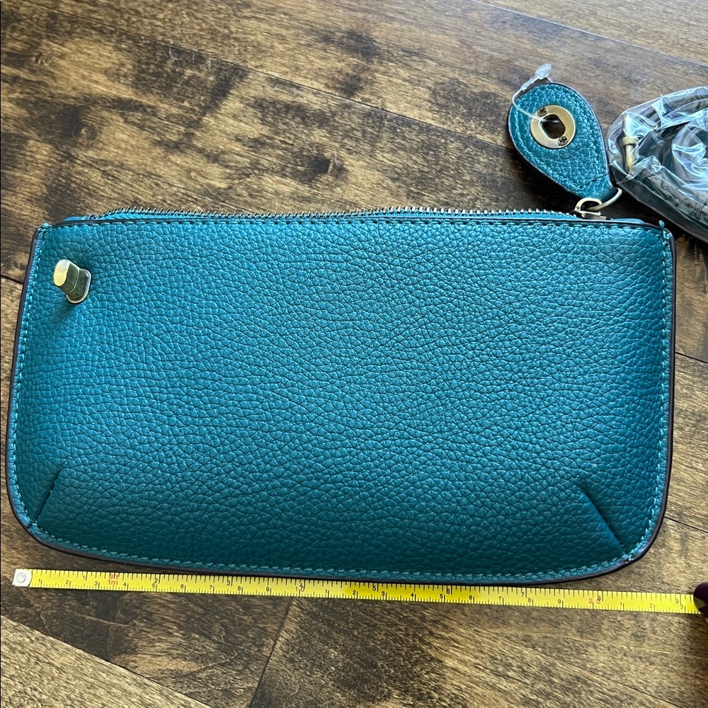Teal Leather Wallet with Gold Button